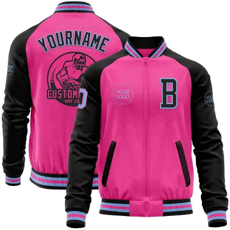 Fishing hook sizing tool-Custom Pink Light Blue-Black Bomber Varsity Letterman Two Tone Zipper Jacket