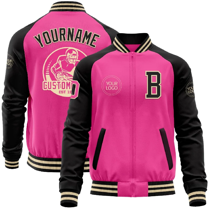 Fishing line cutter tool-Custom Pink Cream-Black Bomber Varsity Letterman Two Tone Zipper Jacket