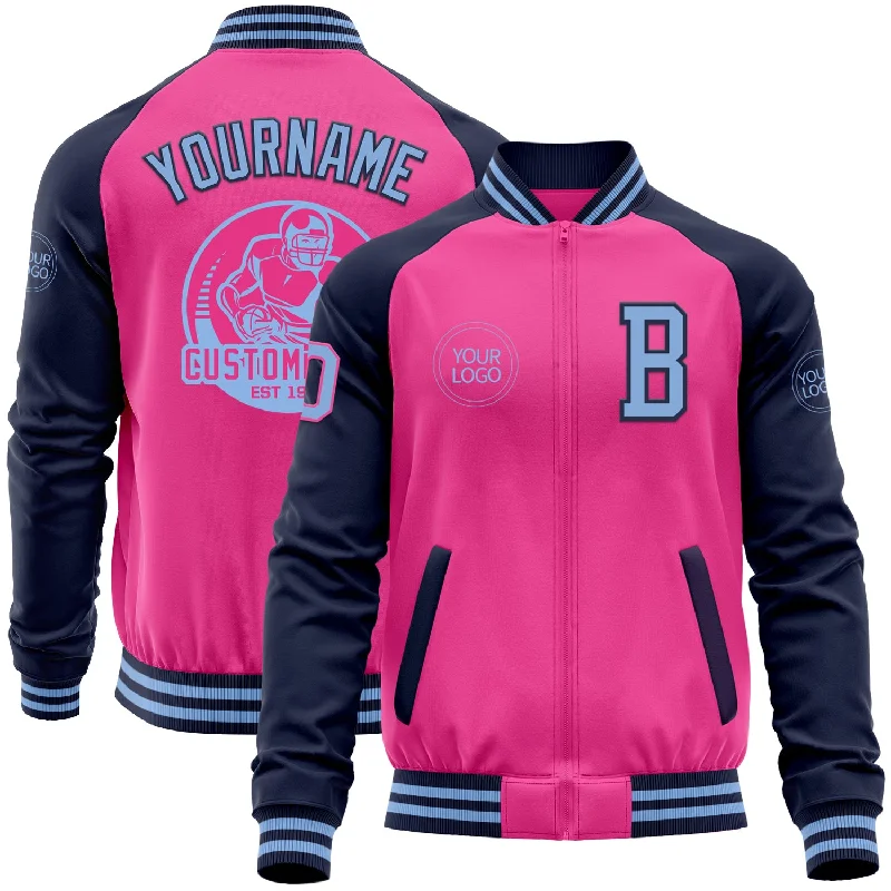 Fishing tackle mat-Custom Pink Light Blue-Navy Bomber Varsity Letterman Two Tone Zipper Jacket