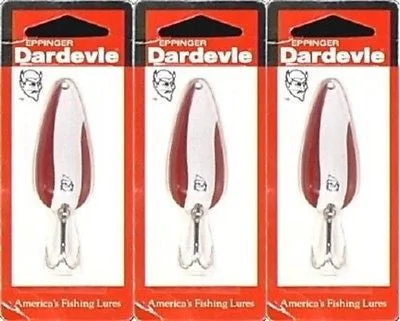 Fishing line knot tying kit-Three Eppinger Dardevle Red/White 2/5oz 2-16 Spoon Fishing Lures