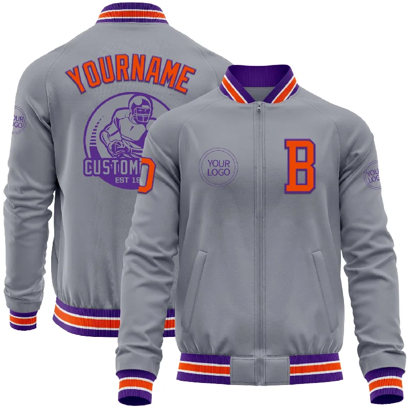 Fishing hook sharpening file-Custom Gray Orange-Purple Bomber Varsity Letterman Zipper Jacket