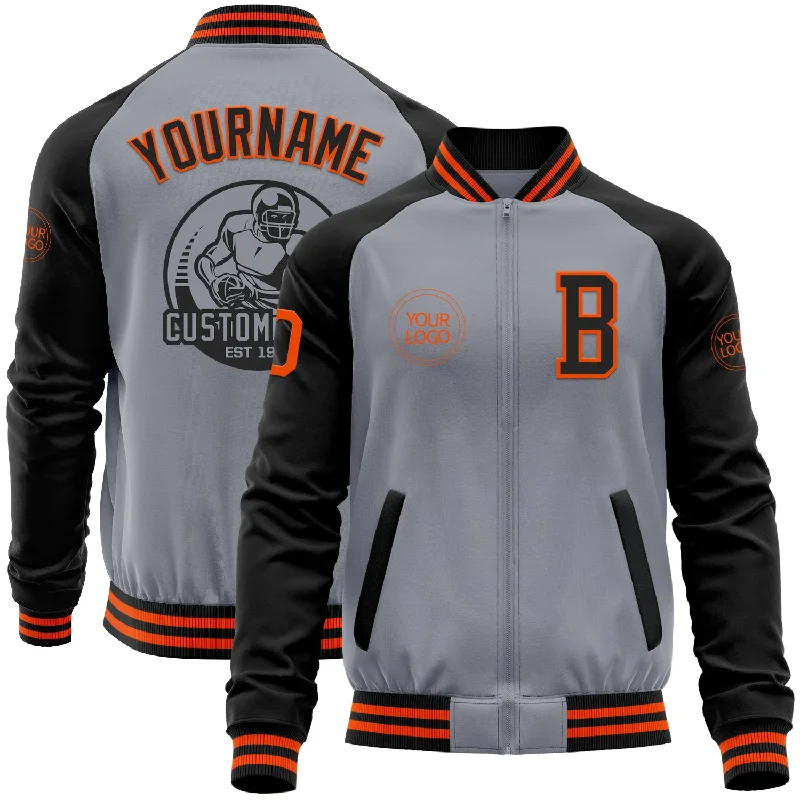 Fishing tackle drawer-Custom Gray Orange-Black Bomber Varsity Letterman Two Tone Zipper Jacket