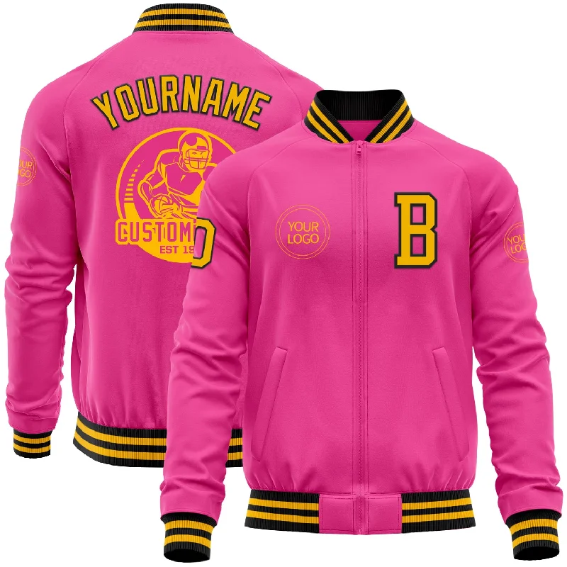 Fishing tackle stacker-Custom Pink Gold-Black Bomber Varsity Letterman Zipper Jacket