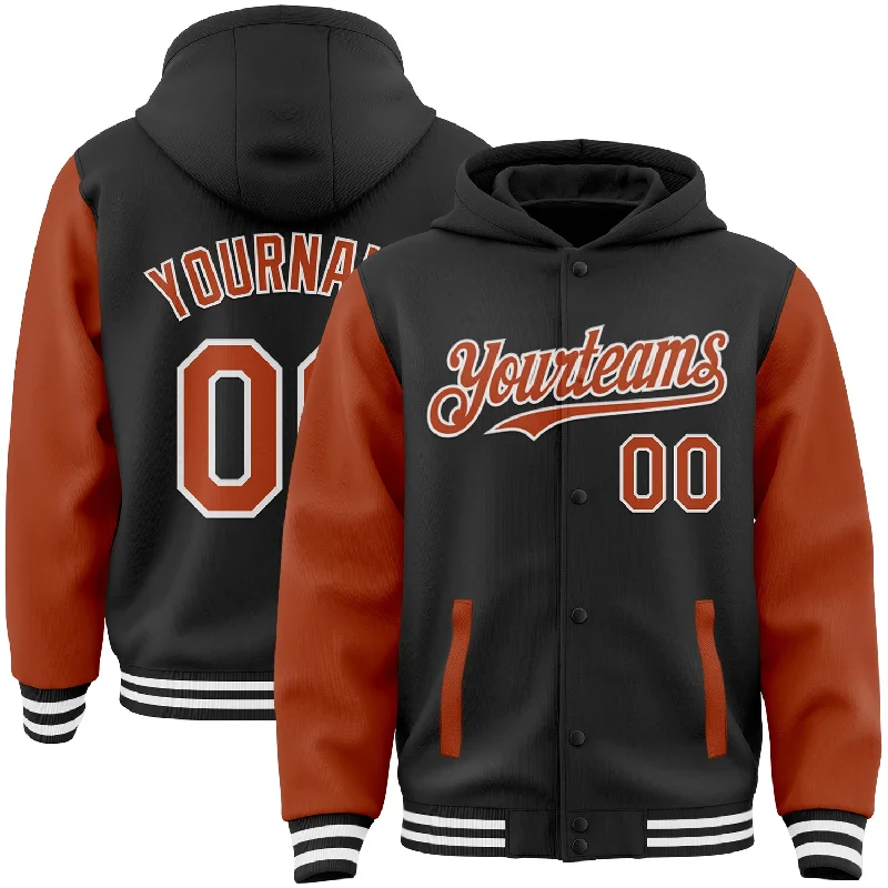 Fishing rod ceiling mount-Custom Black Texas Orange-White Bomber Full-Snap Varsity Letterman Two Tone Hoodie Jacket