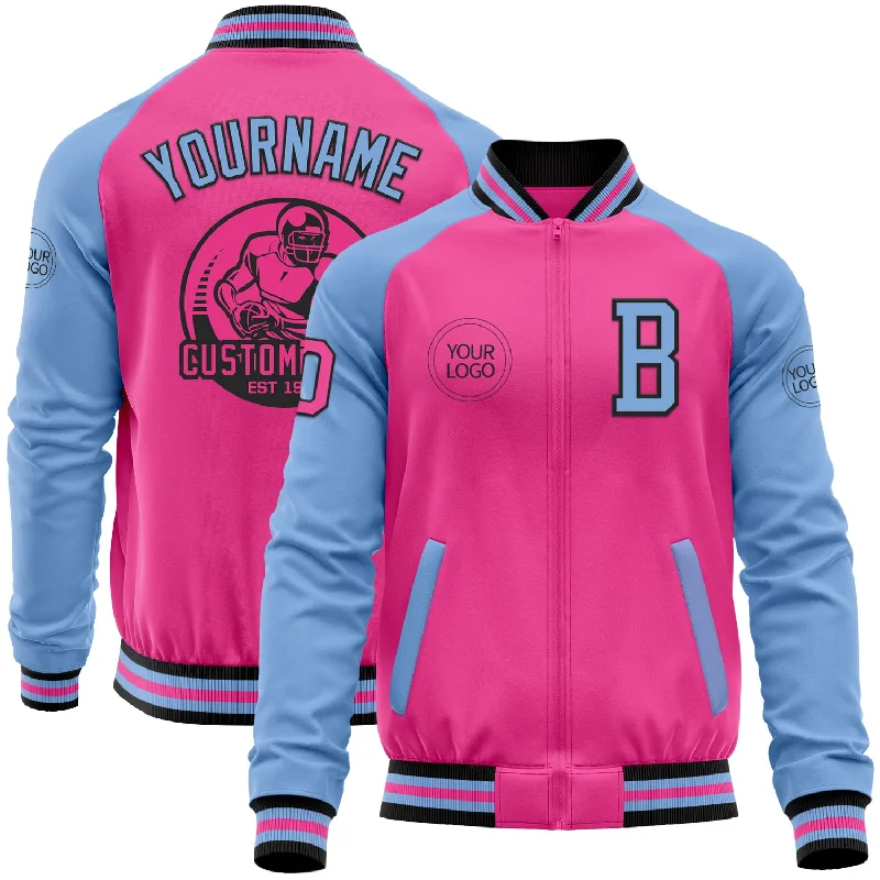 Fishing line marker-Custom Pink Black-Light Blue Bomber Varsity Letterman Two Tone Zipper Jacket