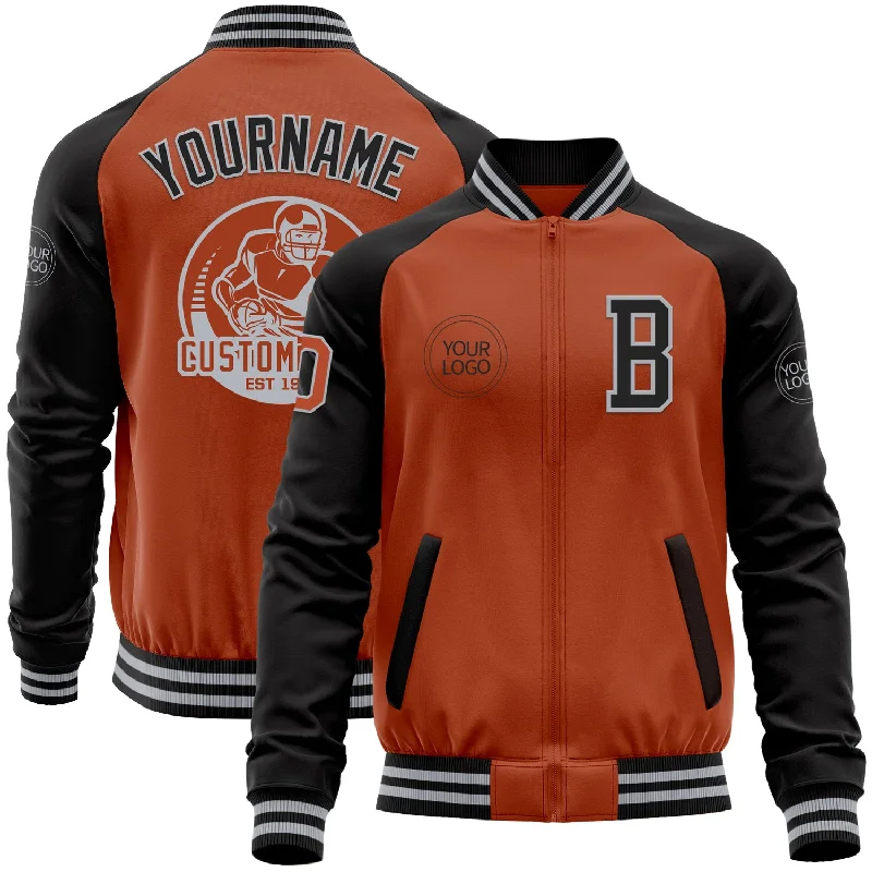 Fishing line strength tester-Custom Texas Orange Gray-Black Bomber Varsity Letterman Two Tone Zipper Jacket