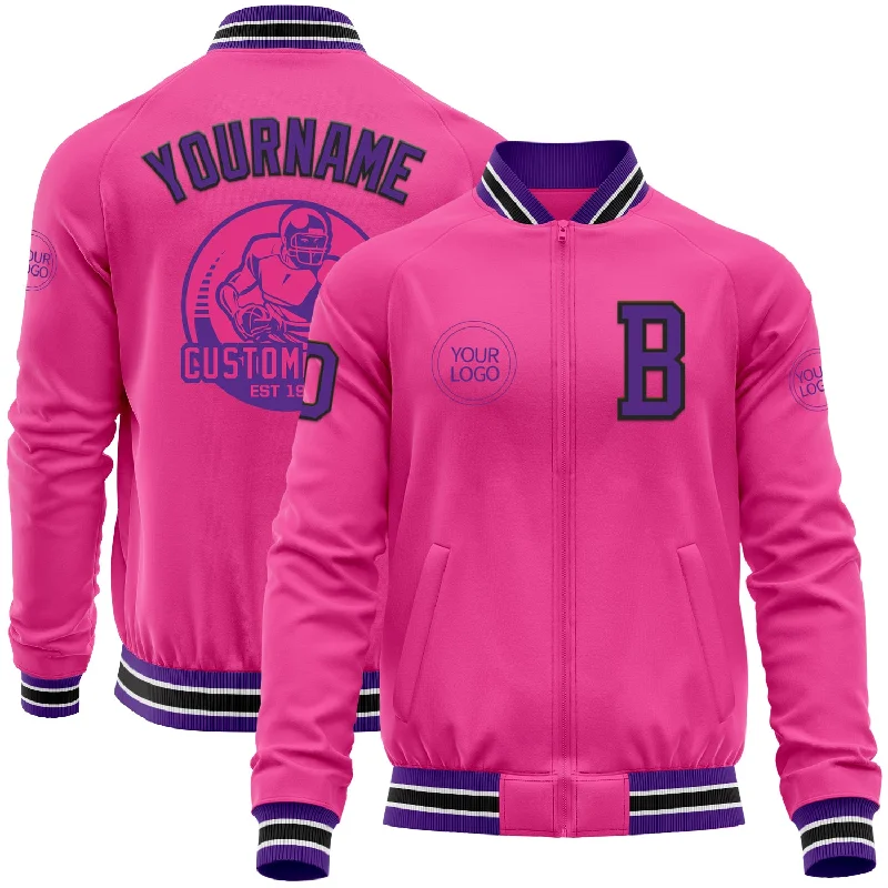 Fishing hook polisher-Custom Pink Purple-Black Bomber Varsity Letterman Zipper Jacket