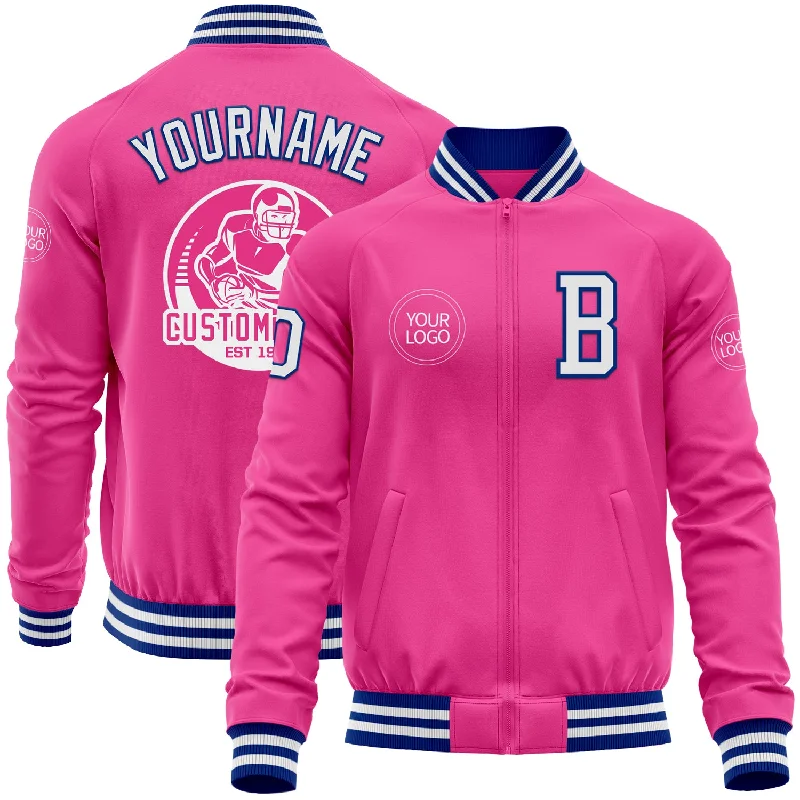 Fishing reel disassembly tool-Custom Pink White-Royal Bomber Varsity Letterman Zipper Jacket