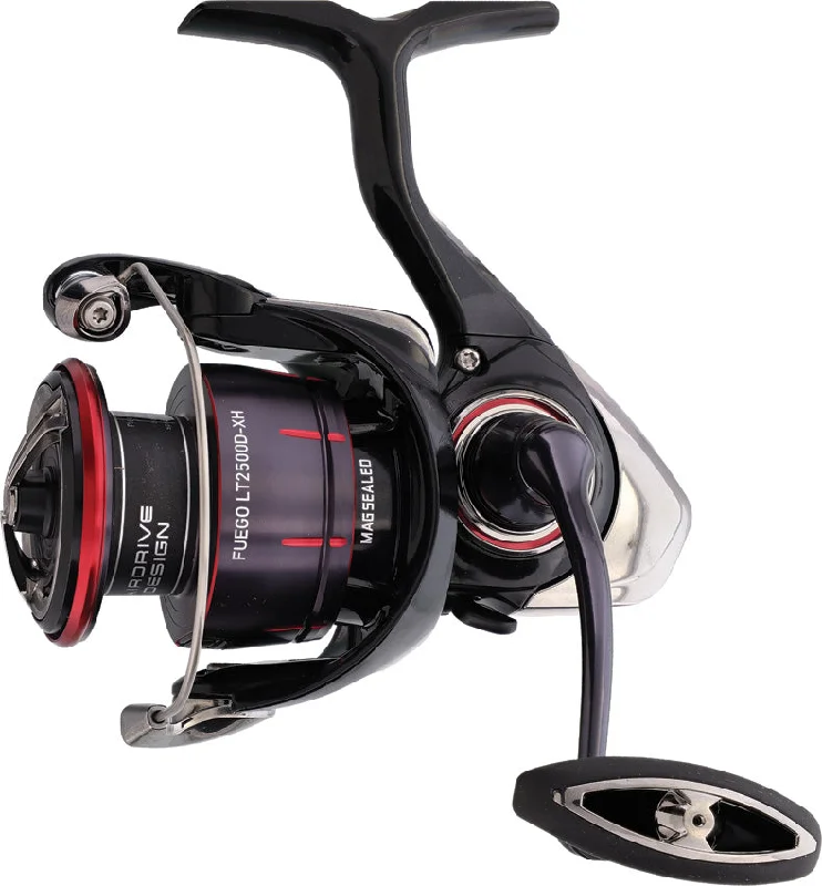 Fishing tackle stacking shelf-Daiwa Fuego LT Black & Red 34.5" Spinning Fishing Reel FEGLT2500